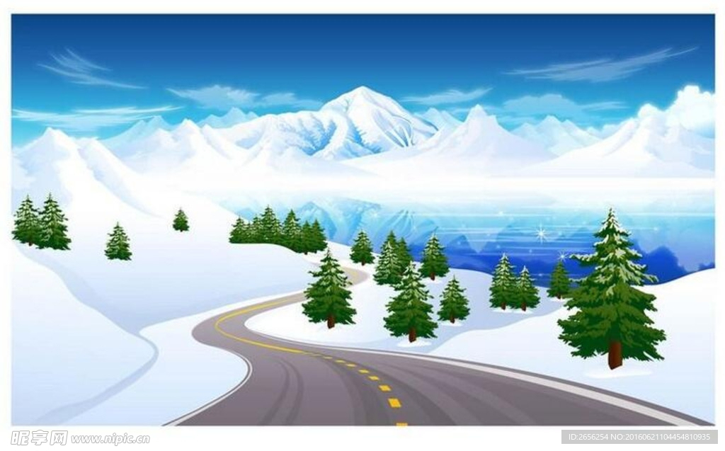 公路雪山矢量背景