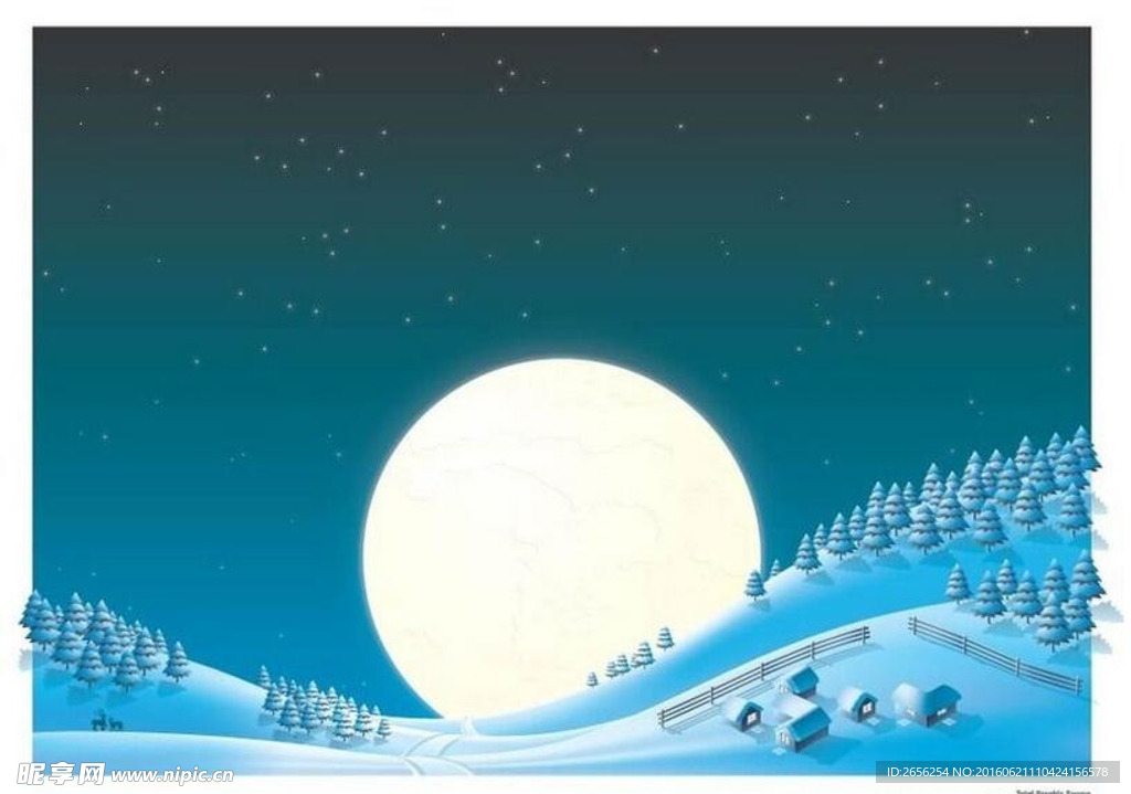 天空圆月雪地山坡