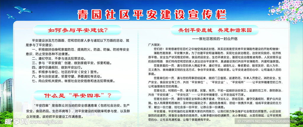 社区平安建设宣传栏
