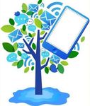 蓝色信息树和触屏手机