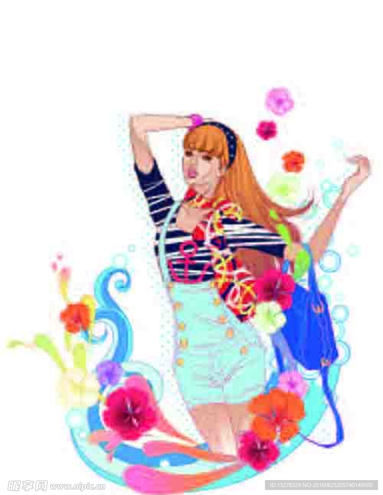 条纹清凉美女