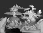 山水人物风景八仙浮雕灰度图
