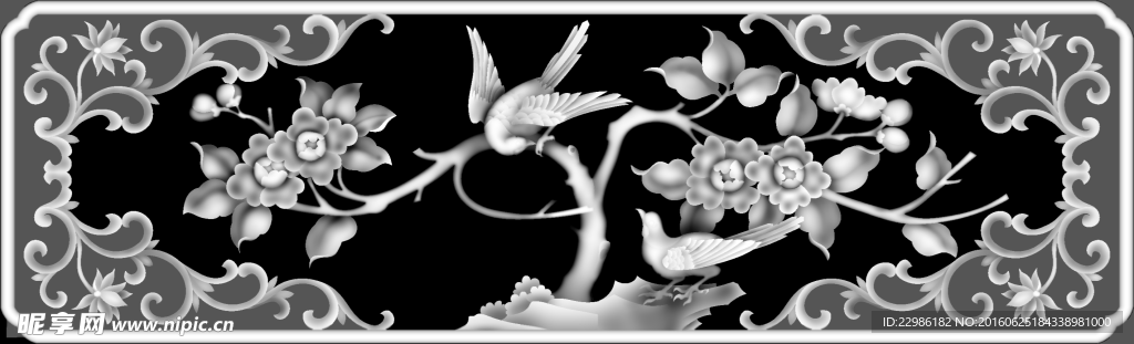 牡丹花月季花鸟抽斗抽屉围板灰度