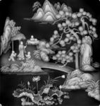 顶箱柜上门板山水人物浮雕灰度图
