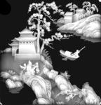 顶箱柜上山水人物浮雕灰度图