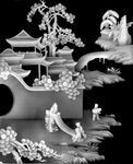 琴棋书画书柜门板画山水人物灰度