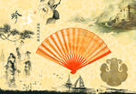 山水扇子水墨画