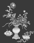 菊花花瓶四季花书柜门板浮雕灰度