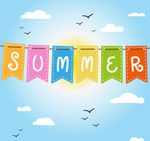 彩色夏季吊旗矢量素材