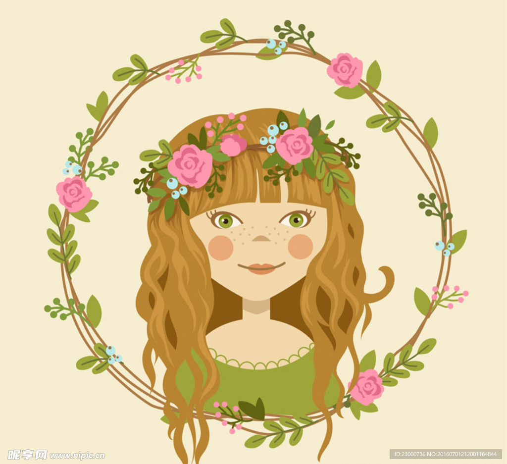 带花环卡通女孩