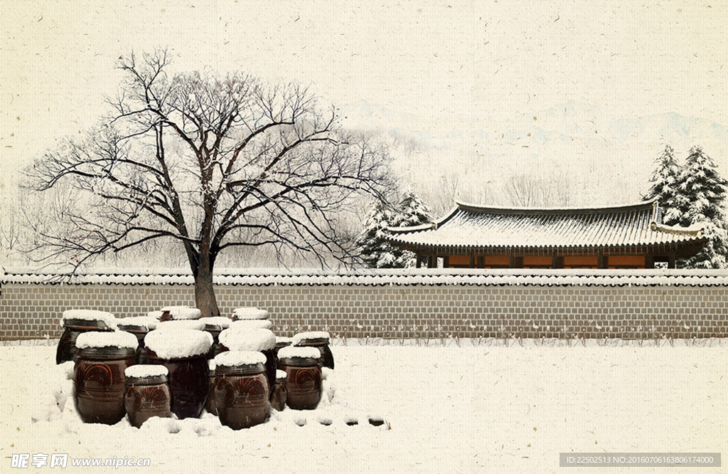 中国风工笔画 雪