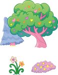 卡通树木 花朵 松树
