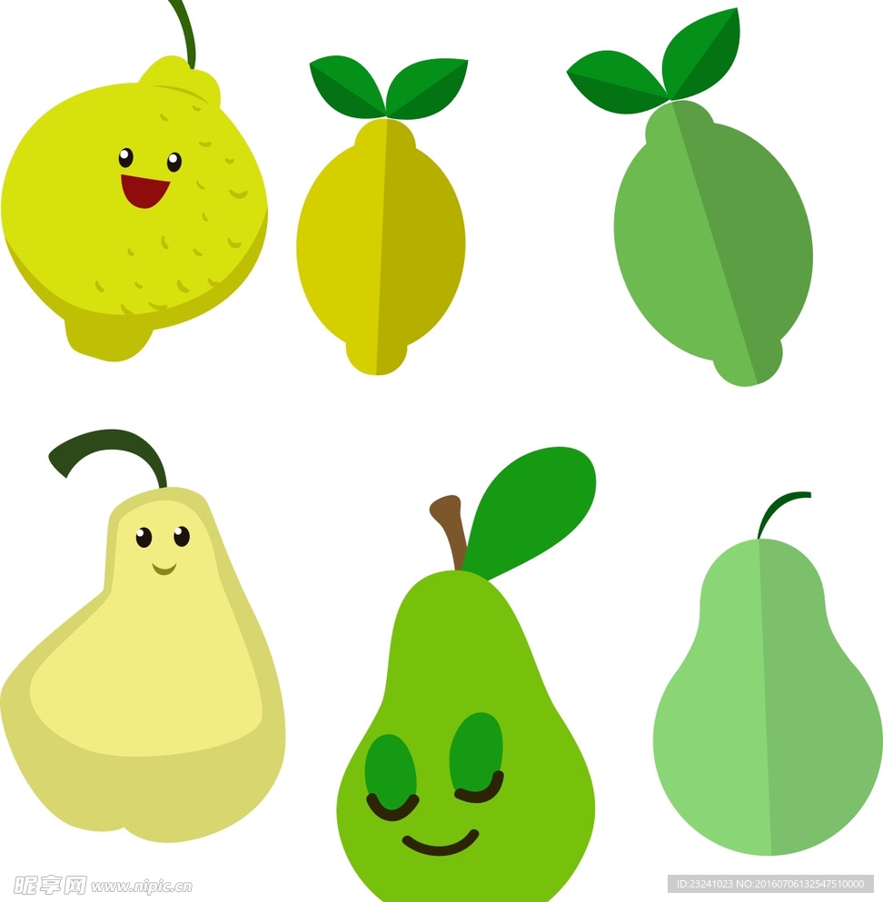 卡通水果标签 柠檬 香梨