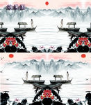 水墨山水荷花风景国画特效视频
