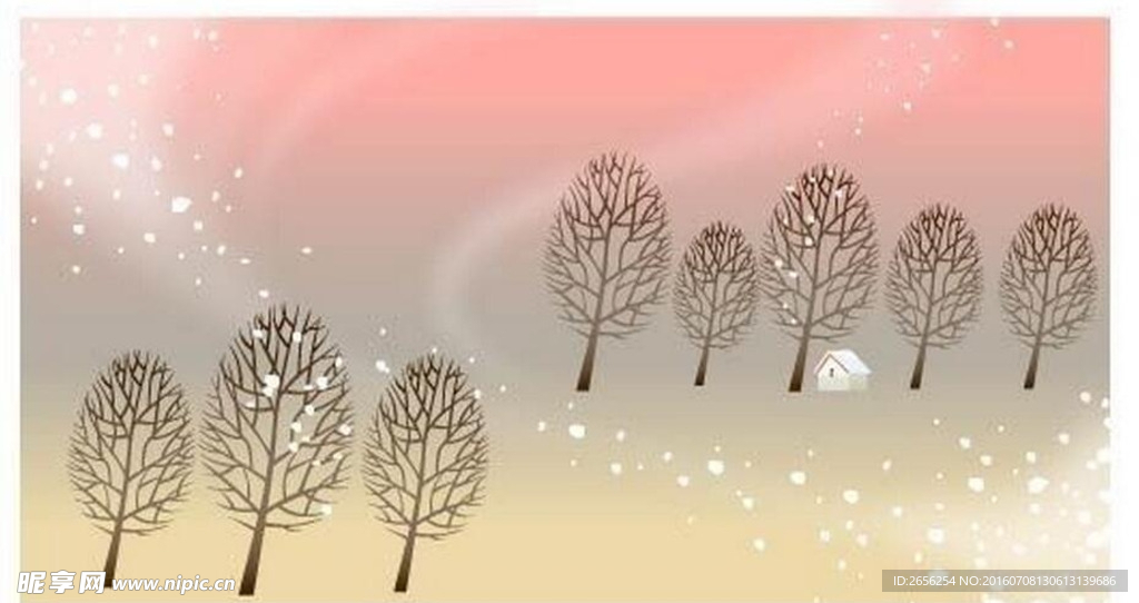 冬季风雪树林卡通风景