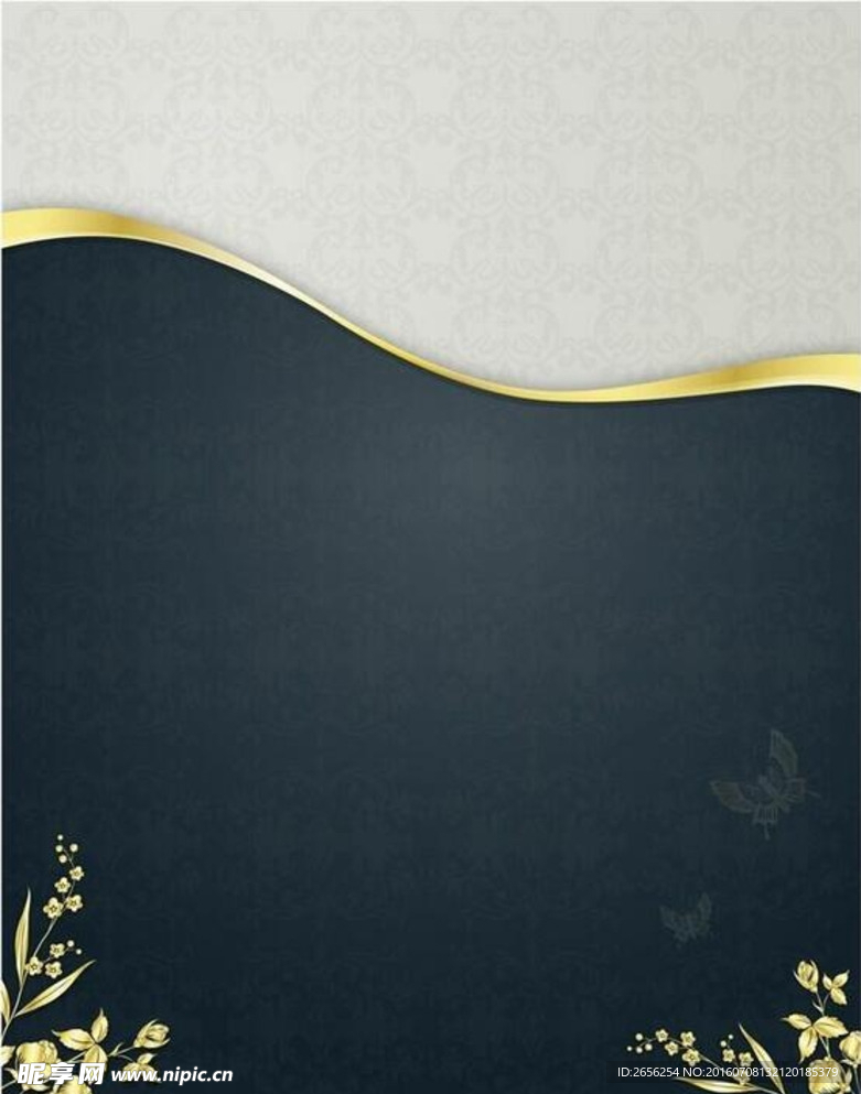 蝴蝶暗纹 金边灰蓝背景
