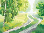 手绘林间小道风景