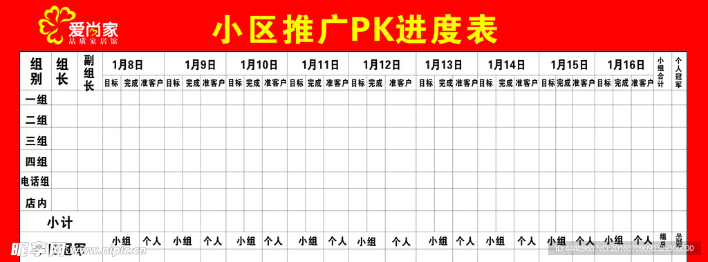 小区推广PK进度表