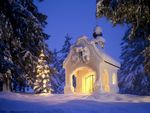 雪地里别墅外的圣诞树