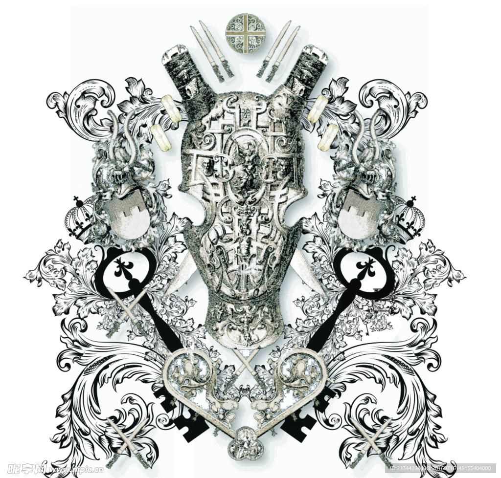 宫廷贵族骑士图案印花分层