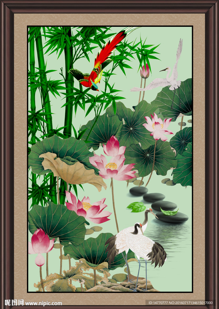 国画竹子 荷花