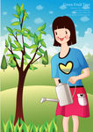 种植树木 卡通女人