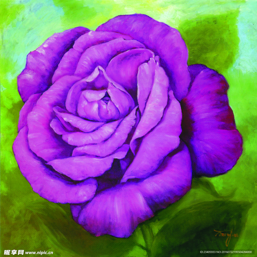 欧美紫色月季花油画装饰画