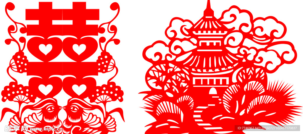 鸳鸯喜字剪纸