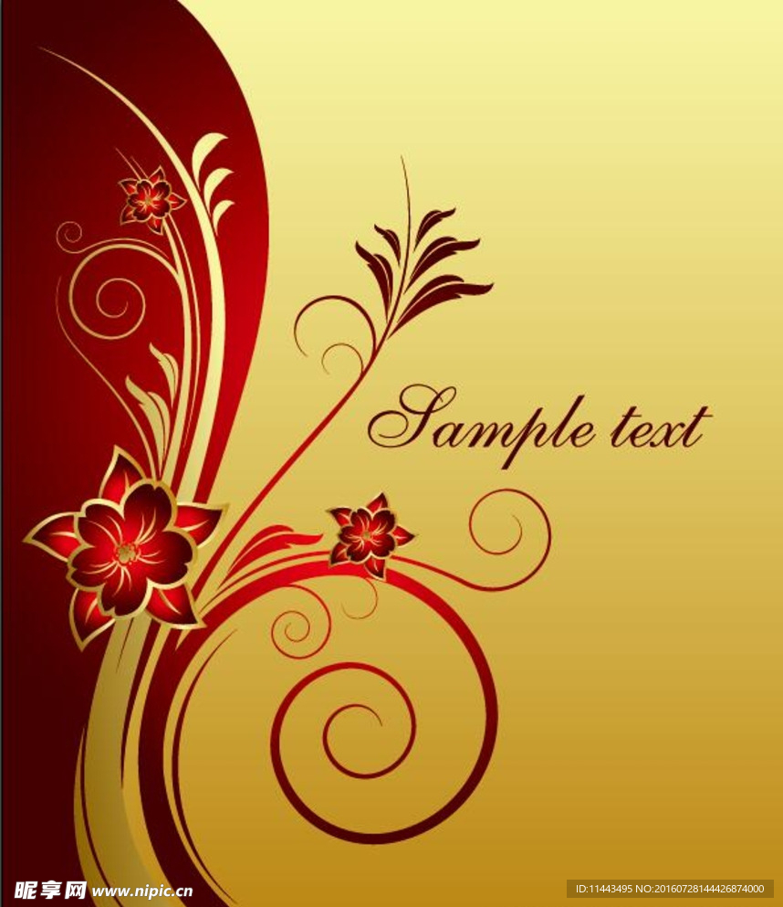 红色高贵花朵金色商业背景素材