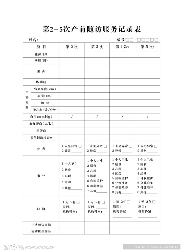 第2-5次产前随访服务记录表