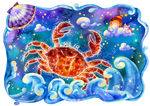 巨蟹座 十二星座 蓝色模板