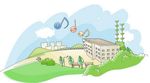 矢量插画——学校飞出音符