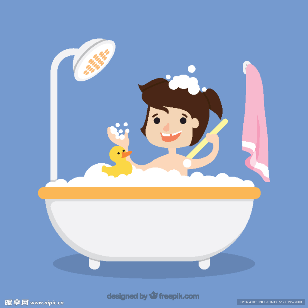 女孩浴缸淋浴