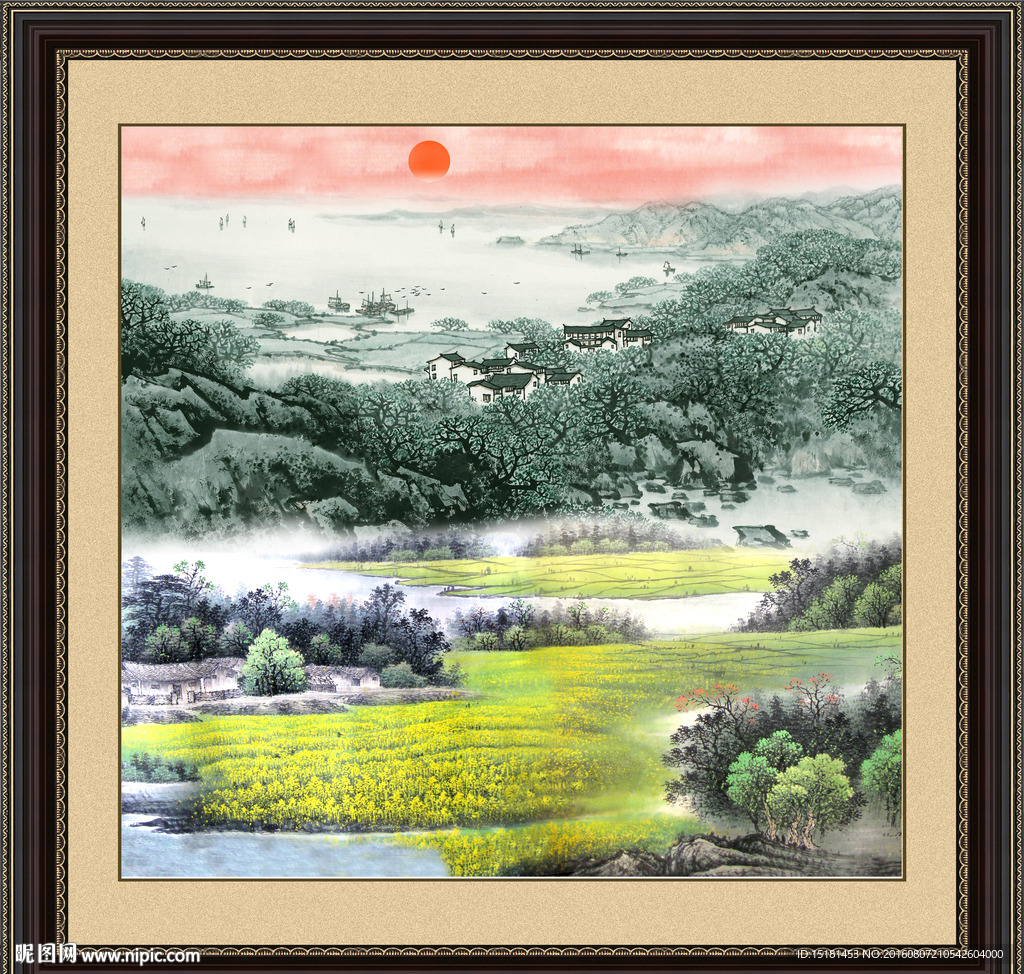 旭日东升 国画山水