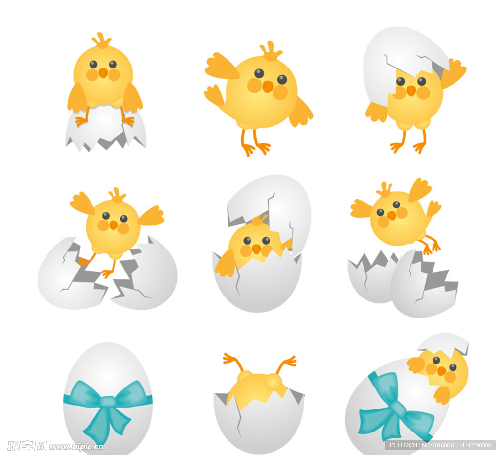 卡通雏鸡和蛋壳矢量素材