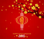 2015年红灯笼与花枝贺卡矢量