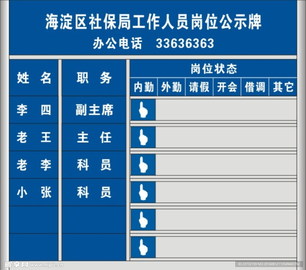 岗位公示牌