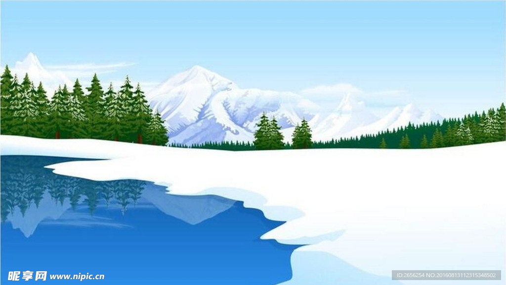 矢量雪地湖水冬季雪山