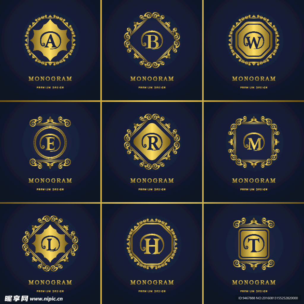 精美金色英文字母圆形LOGO