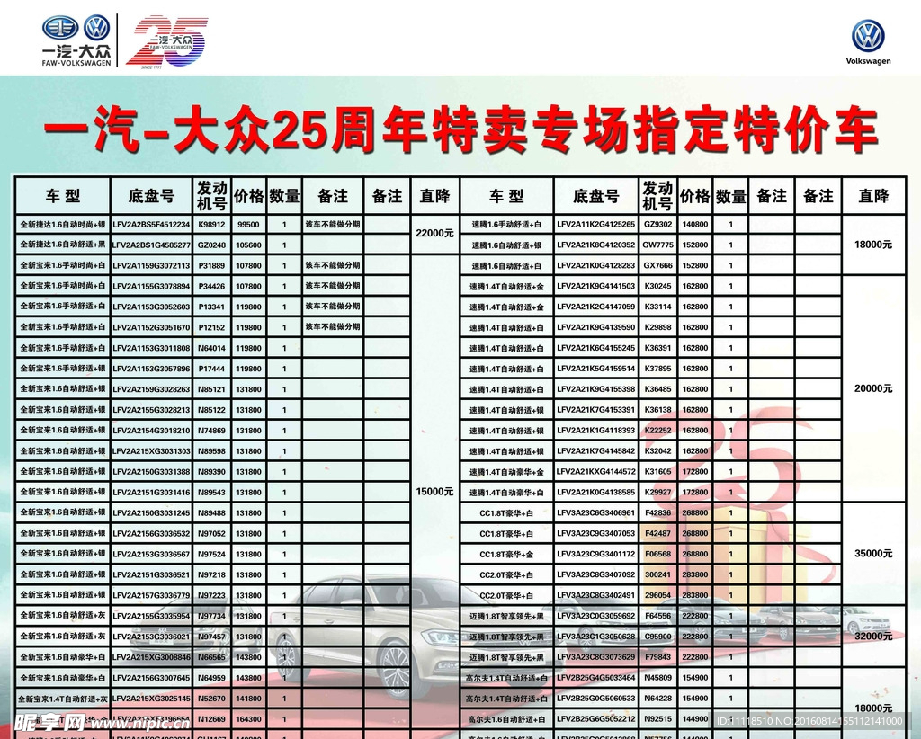 一汽大众25周年特价车