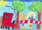儿童画蜡笔画小火车