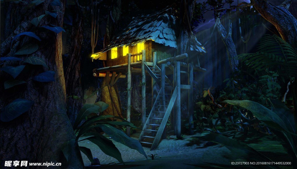 maya深林夜景
