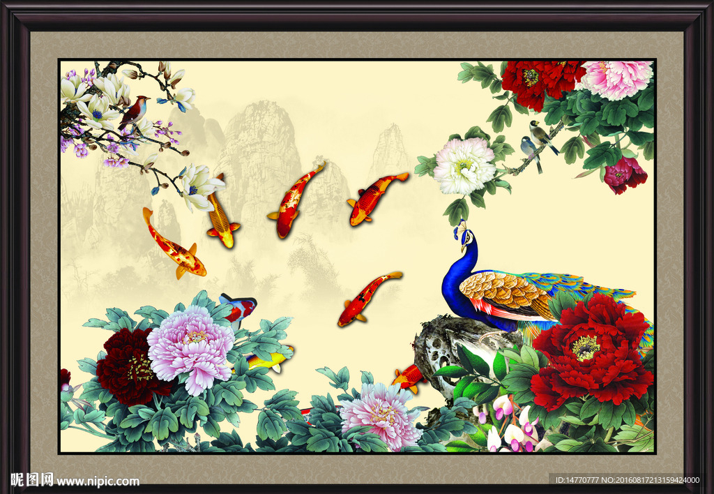 花开富贵孔雀图