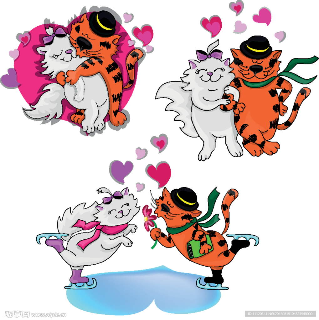 卡通情侣猫矢量素材