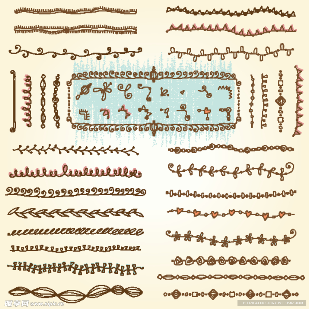 手绘花边与边角花纹矢量素
