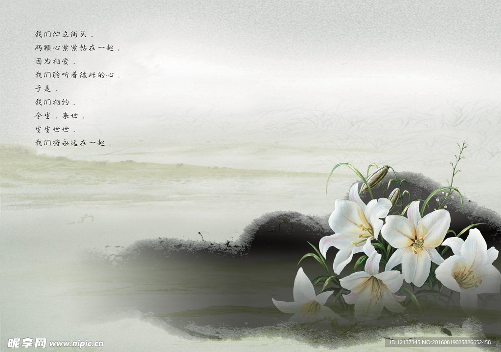 中国风 国画  百合