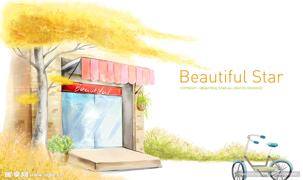 唯美温馨房屋自行车背景