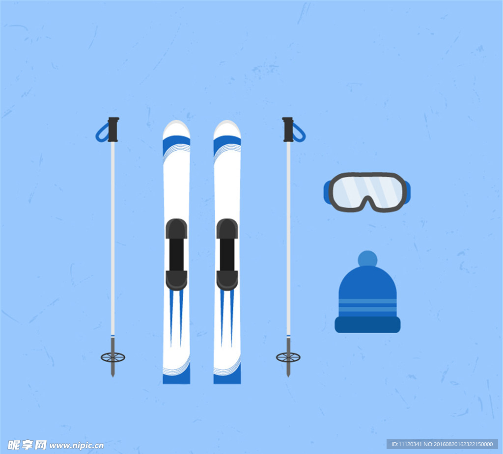 蓝色系卡通滑雪设备矢量素材