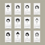2015手绘女孩年历卡片矢量素