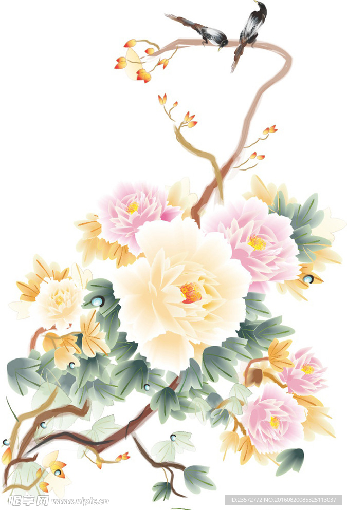 工笔牡丹花矢量
